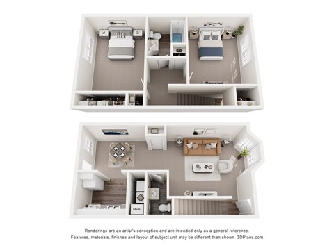 Floor plan for 2 beds, 1.5 baths, 1150 sqft